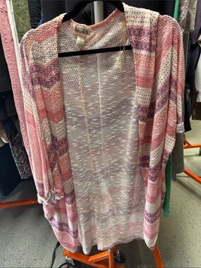 Mudd Pink & Purple Striped Open Knit Cardigan